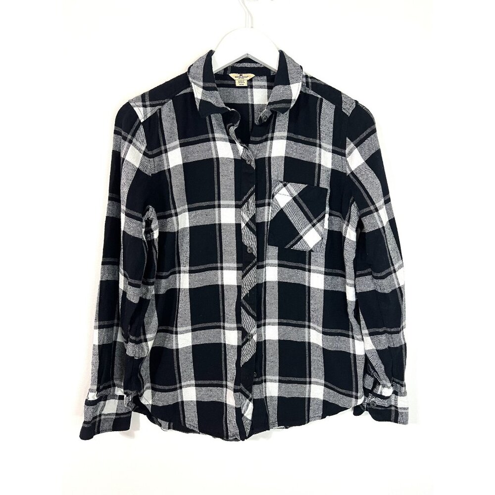 Woolrich Black/White Long Sleeve Button Down Flannel‎ Plaid Warm Thick Size M